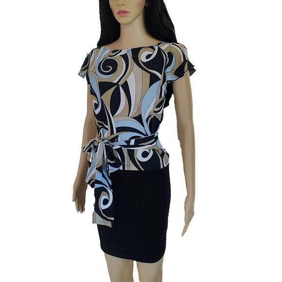 Abstract Multicolor Ruffle Belted Top M - Picture 9 of 12